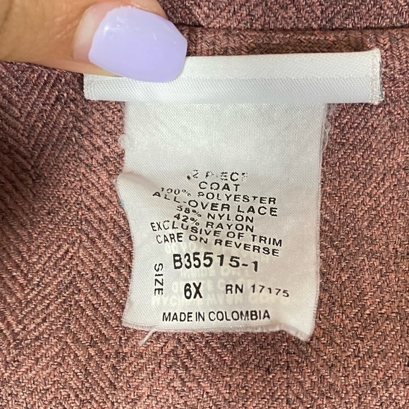 Bonnie Jean pink and brown single button overcoat size 6X - Picture 4 of 6